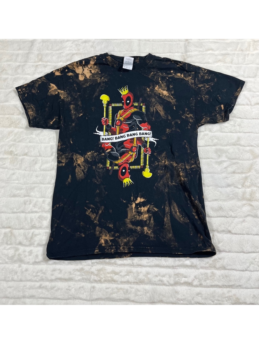 Upcycle Bleach Dye Grunge Gildan Heavy Cotton Marvel Deadpool Tee Adult M